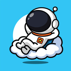Cute Astronaut Sitting on Cloud Illustration for Space Cartoon Character and Dream Fantasy Concept