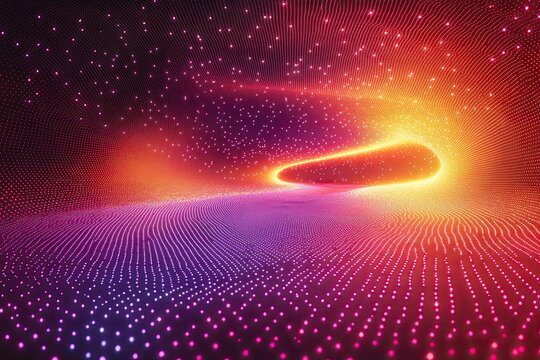 Vibrant digital landscape with a glowing cosmic anomaly.