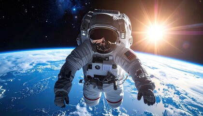 Astronaut Floating in Space Near Earth Pixelated Digital Art