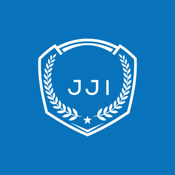 JJI Shield Logo Design JJI Minimal Laurel Wreath and Star Emblem for Sports Corporate JJI Club and Brand Ident.
