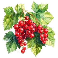 Watercolor illustration of a red currant branch