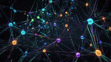 Colorful Digital Network Visualization in Abstract Style Representing Complex Interconnected Relationships and Data Flow