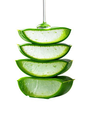 Stacked aloe vera slices with a clear liquid dripping