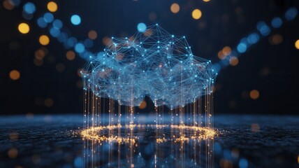 Stunning digital cloud network pulsing with vibrant interconnected data streams, symbolizing futuristic innovation and global connectivity.
