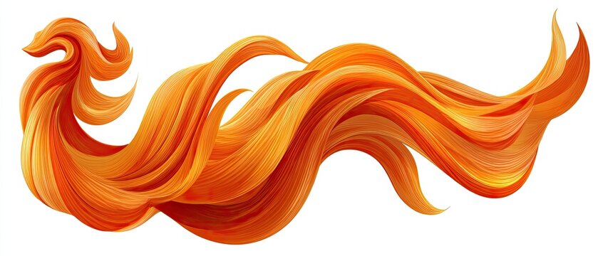 Flowing orange strands, wave-like, stylized phoenix shape