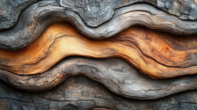 Natural abstract pattern of flowing lines on an old weathered tree trunk.