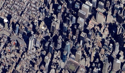 Times Square, New York City: High-Resolution Aerial View of Manhattan's Urban Nexus