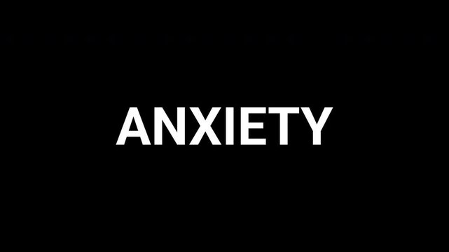Anxiety typography animation with black and white abstract geometric shapes background. 4k text animated background