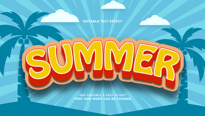 Summer text effect with 3d curved style and editable