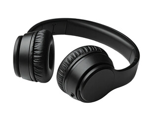 Black over-ear headphones, curved headband,  padded earcups