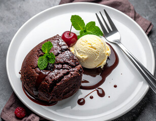 Chocolate lava cake with vanilla ice cream