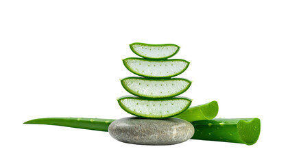 Stacked aloe vera slices on a stone