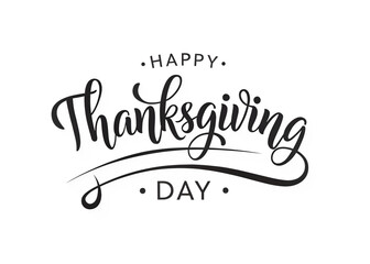 Elegant hand lettered calligraphy text happy thanksgiving day with decorative elements isolated on transparent background