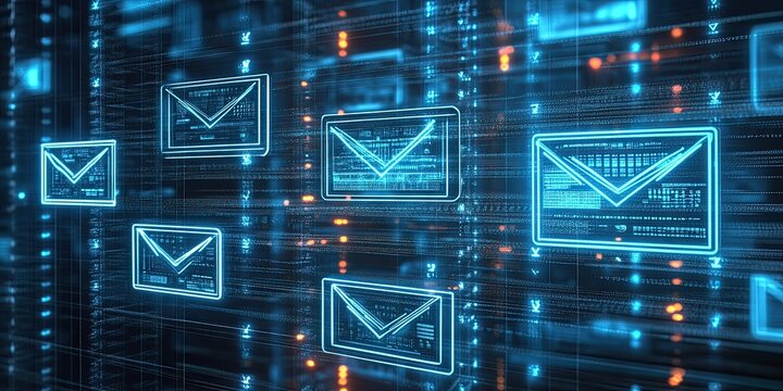 Futuristic Digital Email Communication and Data Transfer Concept.