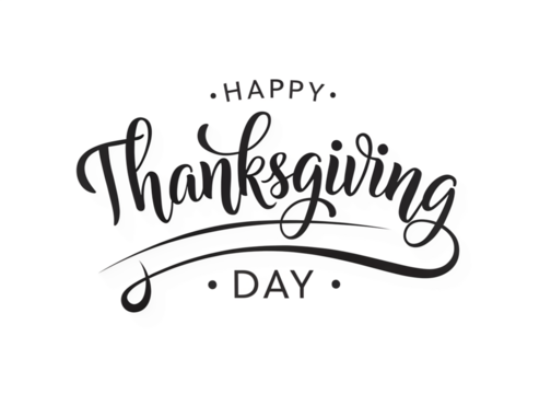 Elegant hand lettered calligraphy text happy thanksgiving day with decorative elements isolated on transparent background - Powered by Adobe
