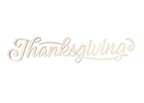 Elegant white cursive script word thanksgiving isolated on transparent background - Powered by Adobe