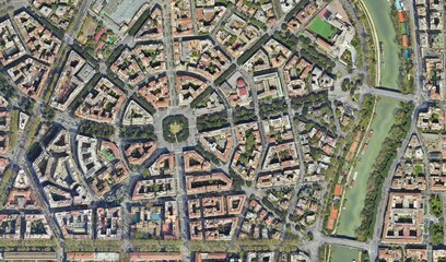 Rome, Italy: High-Resolution Aerial View of the Dense Urban Fabric and Tiber River