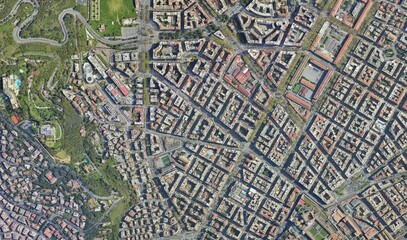 Rome, Italy: High-Resolution Aerial View of the Dense Urban Fabric and Tiber River