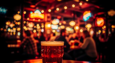 Beer Glass in a Lively Bar Setting for Social Media