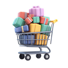 Gift shopping cart 3D render Isolated.