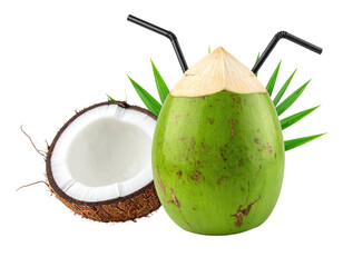 Fresh coconut with drinking straws