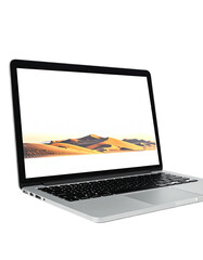 Laptop angled, displaying a desert landscape