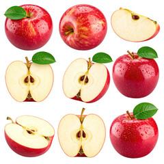 Nine red apples, whole and sliced, showcasing detail and freshness.