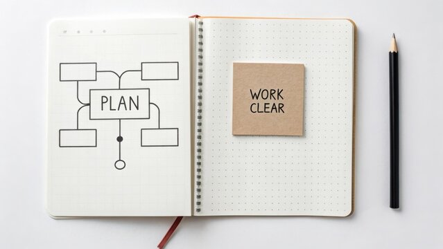 Creative Planning Process with Note and Pencil on Desk for Workspace Organization and Clear Thinking