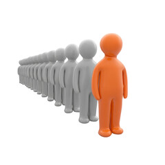 Leading the Line: Distinct Orange Figure Among Grey Followers