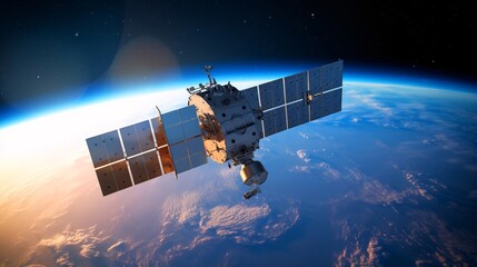 青い地球の上に浮かぶ人工衛星