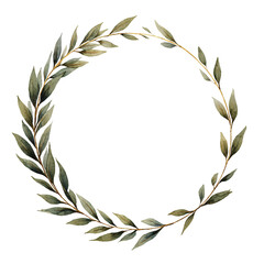 Elegant watercolor laurel wreath encircles a minimalist ellipse frame, a botanical design element.