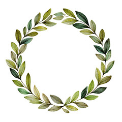 Delicate watercolor oval wreath with verdant laurel leaves creates a peaceful and organic aesthetic.