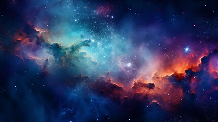 カラフルな星雲と輝く銀河の風景