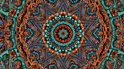 Fototapeta premium Kaleidoscope Geometry: Symmetrical Texture with Vibrant Colors and Intricate Details