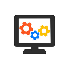 歯車で操作や設定を示すPCモニターアイコン