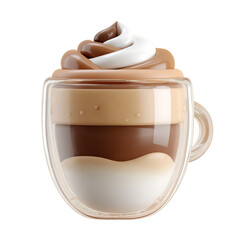 Latte Coffee Drink with Whipped Cream on Black Background.