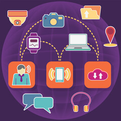 Digital technology illustration, communication connection in life, technology connection icon set