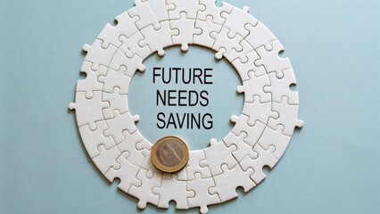 Creative Puzzle Arrangement with Text and Coin Illustrating the Concept of Future Savings and Financial Planning Ideas