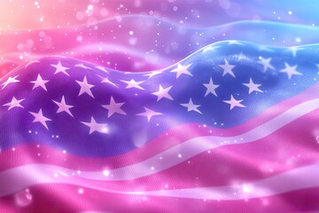 Magical Waving American Flag with Pink Purple and Blue Lights.