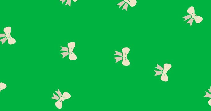 Digital animation of multiple bow tie icons falling against copy space on transparent background