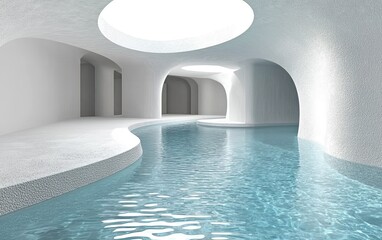 Serene Indoor Swimming Pool in a Modern Minimalist White Interior.
