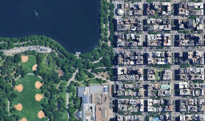 Central Park, New York: High-Resolution Aerial View of the Green Oasis in Manhattan's Grid