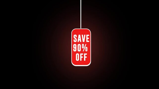 Flash Sale Save 90% Off Discount Tag Animation &ndash; Red Mega Offer Banner Motion Graphic