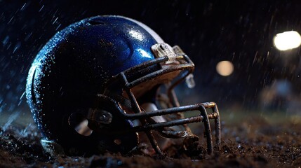 Naklejka premium Football helmet in the rain