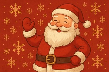 Jolly Santa waving cheerfully.