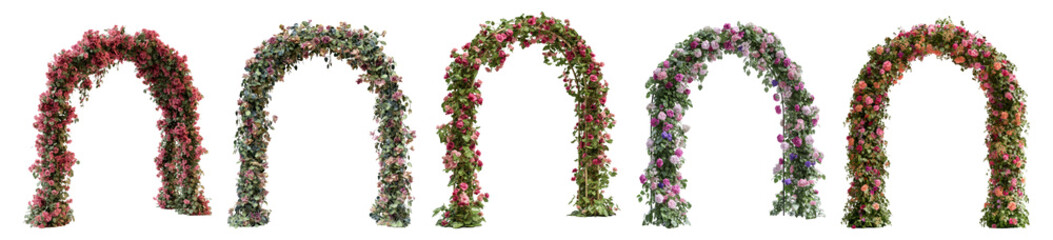Elegant Floral Arches for Weddings and Celebrations in Various Styles Isolated Transparent Background