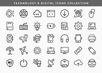 Technology & Digital Icons Collection fully editable vector template