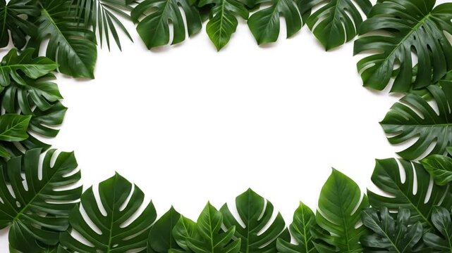 Green Leaves Border on White Background Tropical Plant Frame Mockup