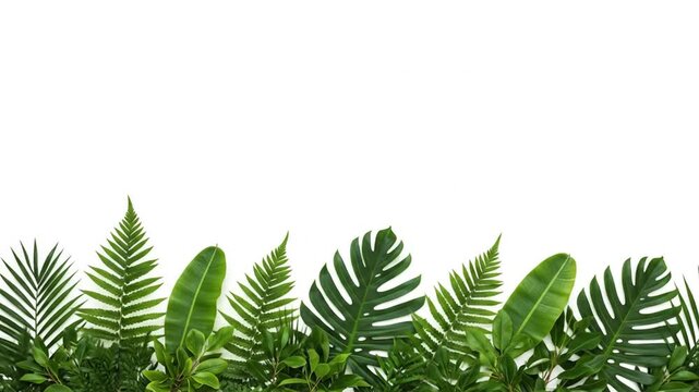 Tropical Green Leaves Border on White Background for Natural Design