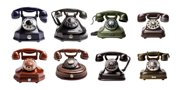 Vintage Telephone Collection on White Background, PNG collection, set bundle, isolate on transparent or white background